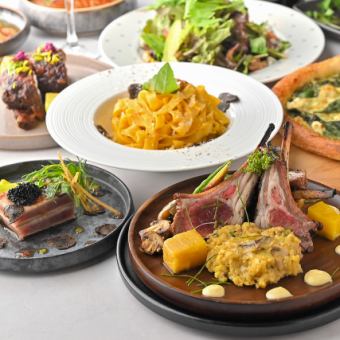 C【含2小時無限暢飲】烤豬肋排、羊排、蟹肉義大利麵套餐【6,480日圓 → 5,480日圓】