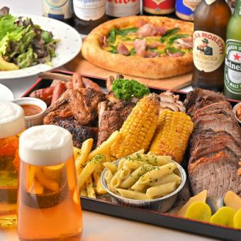T【2時間飲み放題付&ボトルビール1本】ビアガーデン×豪快BBQプレートコース【6980円→5980円】