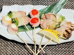 5 kinds of vegetables Pork roll skewers