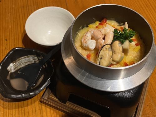 Kamameshi paella with shrimp and seasonal vegetables