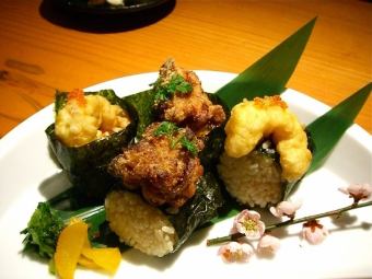 Tempura rice ball [Shrimp tempura and deep-fried tatsuta]