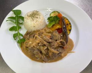 Thinly sliced Japanese black beef stroganoff style