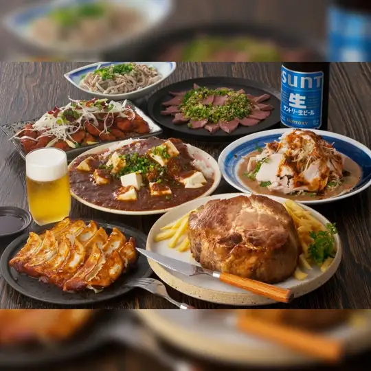【忘年会5000円/2h飲み放題付き(ビール込)】肉刺し×豚肩ステーキ×油淋鶏コース