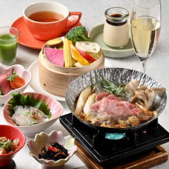 【アンシスコース】選べるメイン⇒季節の小鍋or牛赤身肉ステーキ！食後のデザートセット付♪