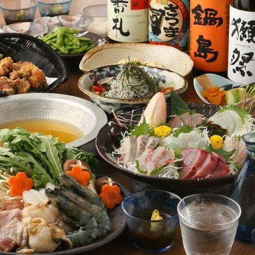 【2時間飲み放題付】 赤海老付き鮮魚種盛合せと山菜天ぷら♪＜全10品＞6,000円(税込)
