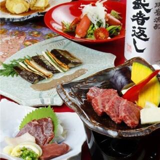 Kumamoto Local Aso Course [Spicy Lotus Root, Horse Sashimi, Local Fish, Akagyu Beef] 8 dishes in total with all-you-can-drink 7,500 yen (tax included)