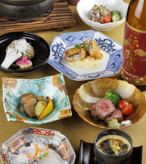 时令怀石料理套餐【精选食材烹制的9道创意日式料理】含110分钟畅饮：7500日元（含税）