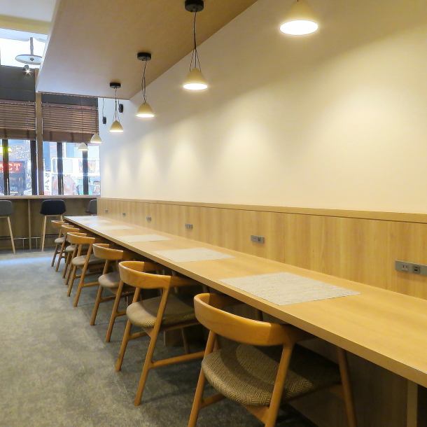 The spacious restaurant has plenty of table seating, and also has a counter that is perfect for solo diners!