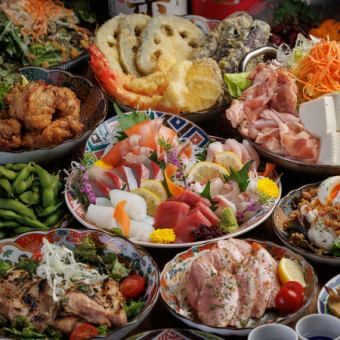 【全日3時間プレミア飲み放題+9品】刺盛５種・黒胡椒焼き等♪【極】金・土・祝前日も３時間制
