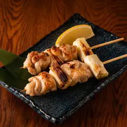 Chicken and green onion skewers (salt or sauce)