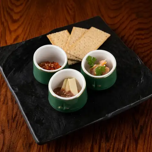 Assortment of three types of tuna delicacies
