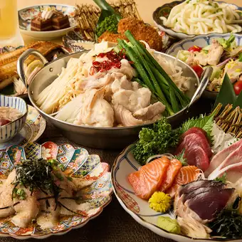 【2.5時間飲み放題】大山鶏塩鍋か鉄板豚キムチからメインを選べる！全7品『得々コース』3,000円 