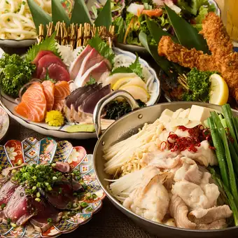【2.5時間飲み放題】鰹たたきや金目鯛煮付け、もつ鍋まで楽しめる豪華9品『将軍コース』5000円 