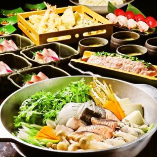 Seafood chanko nabe course with earthenware pot and all-you-can-drink 5,500 yen