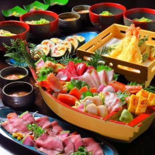 豪快船盛りとローストビーフがメインの【船盛コース】プレミアム飲み放題込み6,000円→5000円