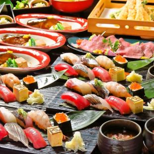 生本鮪入り鮨と銀タラ煮付けを味わう【土風炉コース】飲み放題付き 7000円(税込)