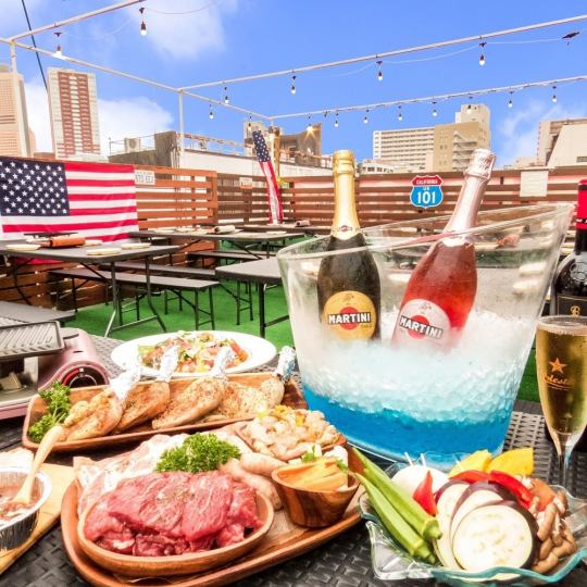 ≪20名以上≫【屋上BBQ】9品2H飲み放題付き5500円+1000円でシーフード付き! 平日は500円引き