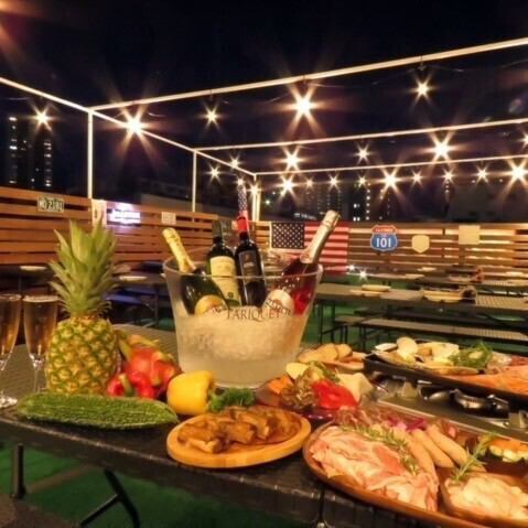 【30名以上屋上貸切BBQ】9品2H飲み放題付き！◎5500円＋1000円でシーフード付き!平日は500引き