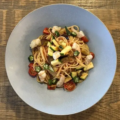 海老と夏野菜の冷製パスタ