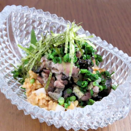 地鶏のたたき納豆和え