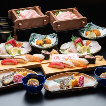 [Banquet course 5,000 yen (tax included)] Includes 7 dishes including Iwafune pork steamed in a bamboo steamer and 5 nigiri sushi, and 2 hours of all-you-can-drink