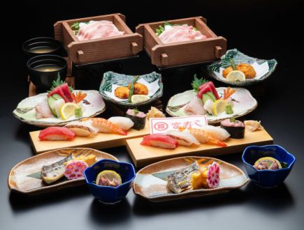 [Banquet course 5,000 yen (tax included)] Includes 7 dishes including Iwafune pork steamed in a bamboo steamer and 5 nigiri sushi, and 2 hours of all-you-can-drink