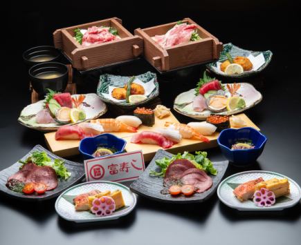 [Banquet course 6,000 yen (tax included)] Steamed Wagyu beef, 5 nigiri with medium fatty tuna, etc. ♪ Includes 8 dishes and 2 hours of all-you-can-drink