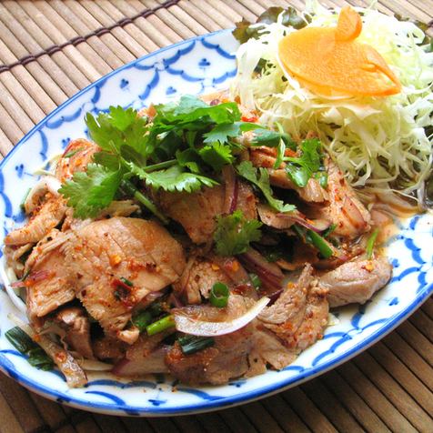 Grilled Pork with Spicy Herbs "Moo Nam Tok"