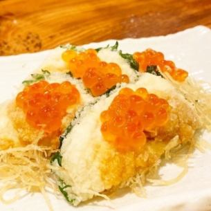 Deep-fried sea urchin salmon roe and wild yam