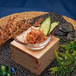 梅水晶／塩モツ煮／たこわさ／塩昆布キャベツ／鶏皮ポン酢