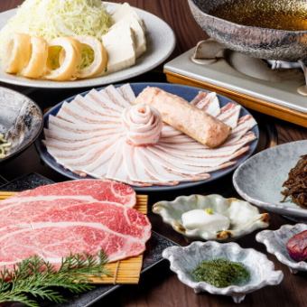 【塩出汁しゃぶしゃぶ】沖縄県産あぐー豚＆A5黒毛和牛コース 全10品 5500円（税込）