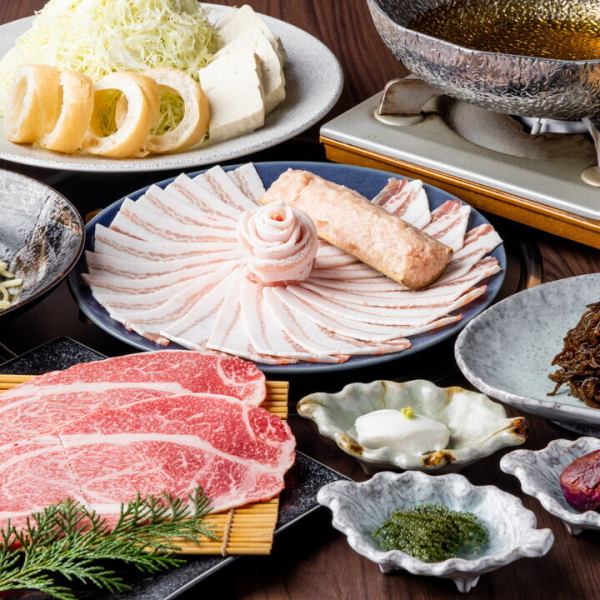 【塩出汁しゃぶしゃぶ】沖縄県産あぐー豚＆A5黒毛和牛コース 全10品 5500円（税込）