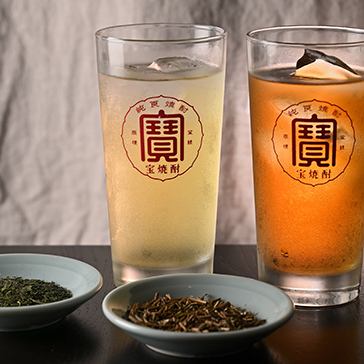 Green tea highball made with carefully selected tea leaves; Roasted green tea highball