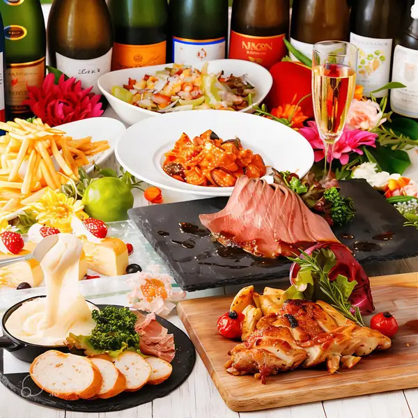 A highly satisfying banquet course featuring luxurious dishes such as melted cheese and roast beef!