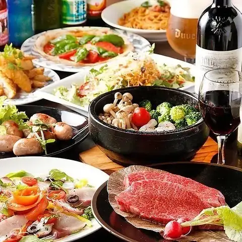 A variety of luxurious banquet courses featuring our restaurant's proud specialties, including meat dishes and pizza.