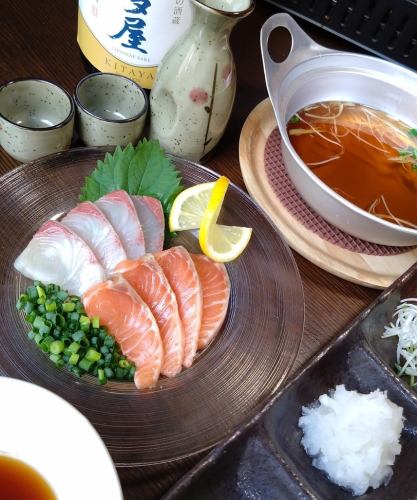 海の恵み共演！カンパチ、サーモン、牡蠣の海鮮しゃぶしゃぶ♪