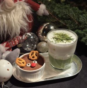 Rudolph the Red-Nosed Reindeer Brûlée and Uji Matcha Latte