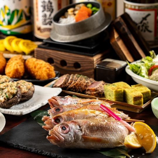7500⇒7000円【朱雀コース】のどぐろ一人一尾・鶏炭火焼◆生ビール＆2.5時間飲み放題+特典◆9品