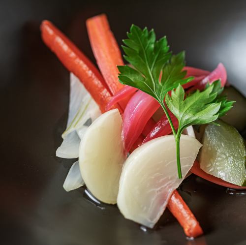 Homemade pickles made from vegetables grown in the Kobe area