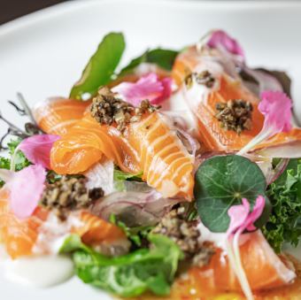 Homemade smoked salmon salad