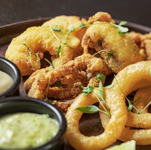 Popcorn shrimp and fried calamari