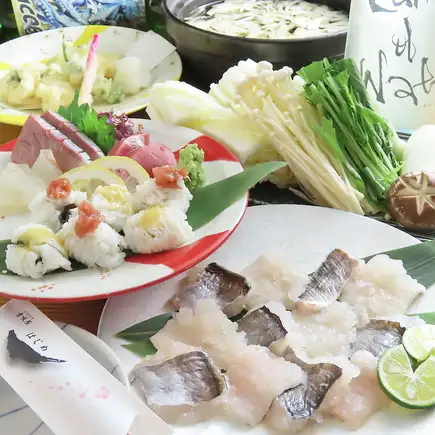 【120分飲み放題付】姫路市場浜野商店の播磨前どれ鱧を味わい尽くす鱧コース全6品7000円(税込)