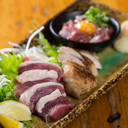 【必食1】河内鴨刺身(胸肉・皮焼霜・ユッケ)三種盛