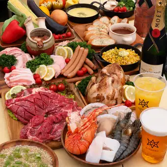 【お手軽BBQコース】1ポンドサーロイン等全8品+2H飲放題⇒4400円～（2名様～の予約も可！）