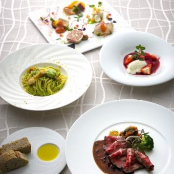 前菜・シェフ特製パスタ・魚とハイブリット和牛のWメインを愉しむ全4品【Pranzo B】