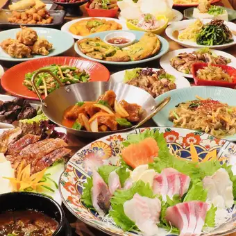Our most popular choice! 120-minute all-you-can-eat and drink plan featuring charcoal-grilled chicken and Chinese cuisine, with your choice of sashimi platter or Peking duck!