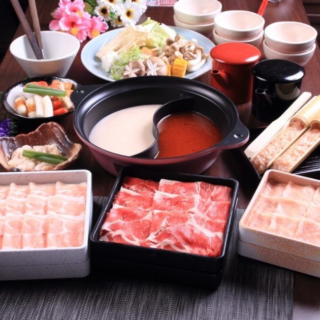 牛 豚 鶏しゃぶ2色鍋コース 上 食べ放題100分 円 しゃぶしゃぶいちばん 栄北 錦店