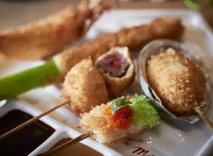 柔らかアワビ串カツとA5ランク牛フィレ肉串カツが付いた「最上コース全20品(串休め含む)」
