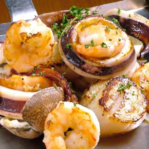 Grilled seafood platter with soy sauce