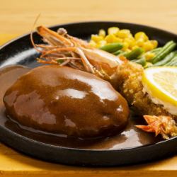 Three-star Hamburger and Fried Shrimp